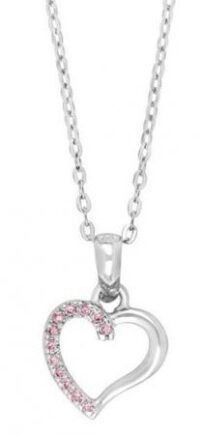 Silverhalsband med silverhjärta m. rosa stenar
